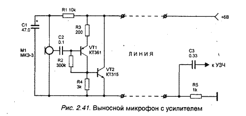 Выносной микрофон с усилителем, обеспечивающим дальность передачи сигнала до 100 метров