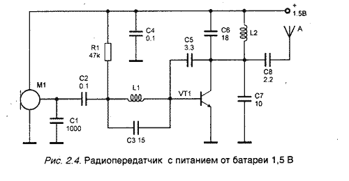 Миниатюрный радиопередатчик с питанием от батареи для электронных часов